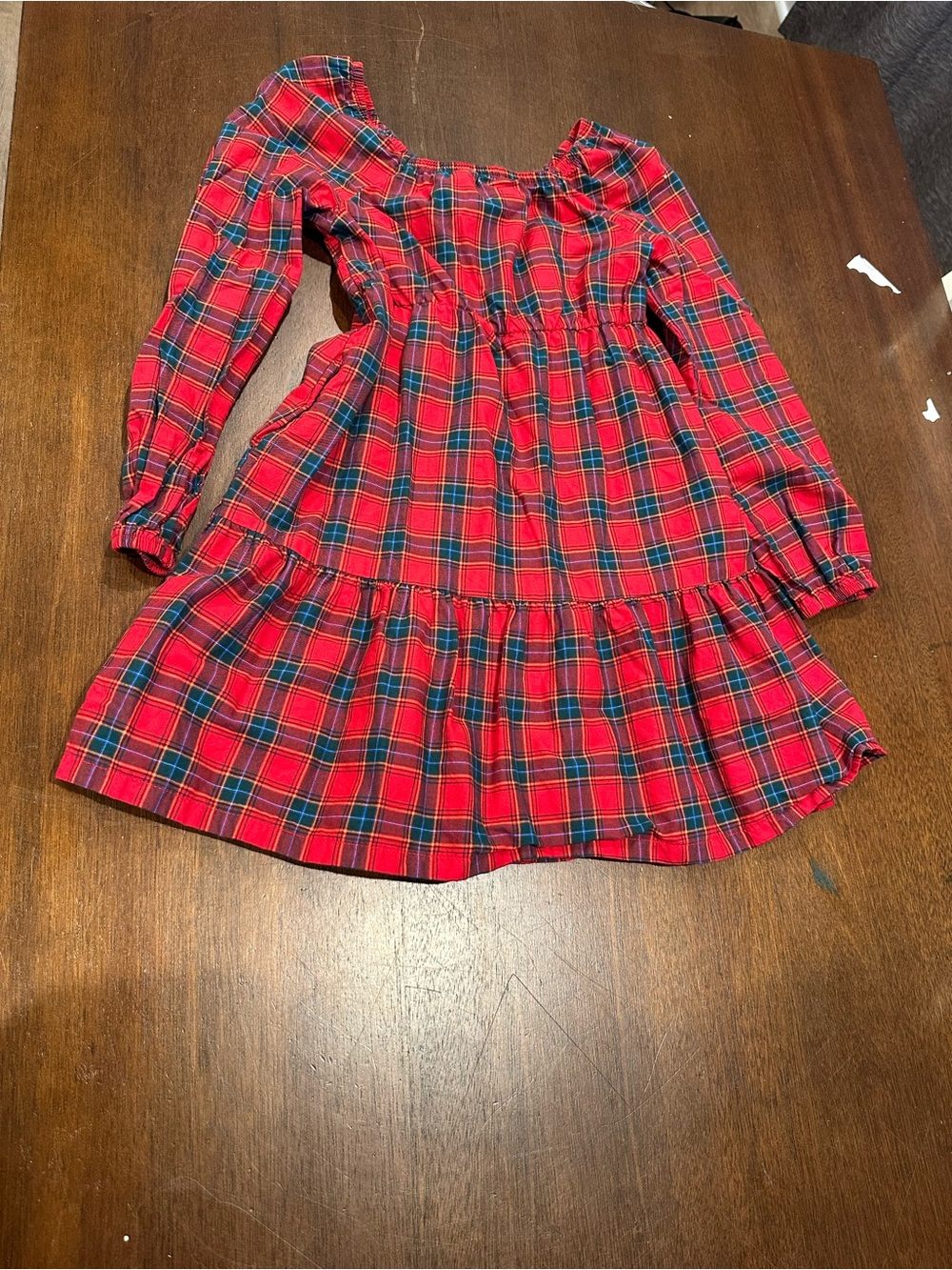 wonder nation Red Plaid Long-Sleeve Tiered Dress